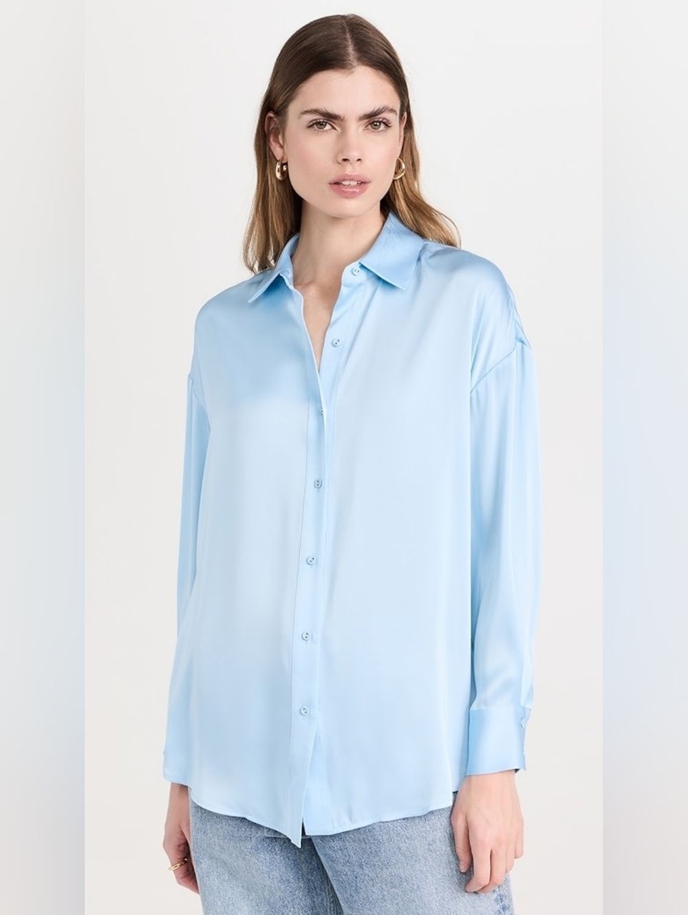 Favorite Daughter Light Blue Silk Button-Up Blouse